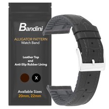 20mm Leather / Rubber Alligator Pat. Watch Band for Hamilton Valiant