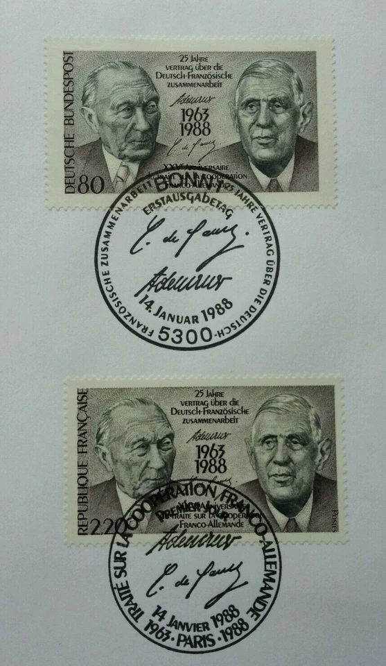 [SJ] France Germany Joint Issue Treaty On The Cooperation 1988 FDC (coin cover) - Image 2 of 4