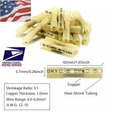 50-200X AWG 12-10 Gauge Heat Shrink Crimp Terminals Yellow Wire Butt Connectors