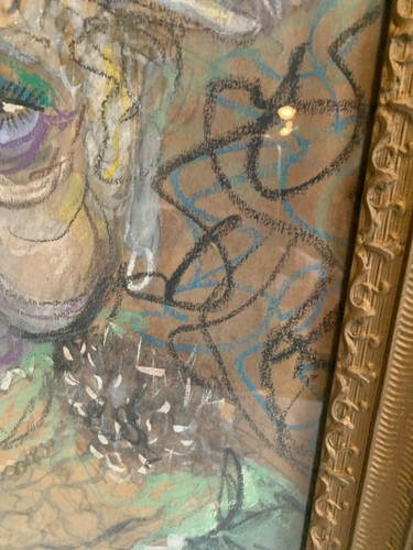 VINTAGE COLORFUL OUTSIDER ART PASTEL MARDI GRAS LADY REVELER CIRCA 1960 - Picture 5 of 7