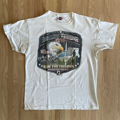 Harley Davidson Tshirt Large White Rolling Thunder XXVI POW MIA Washington DC