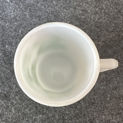 1950'S ROBIN HOOD Hazel Atlas Milk Glass Handled Mug 3" White Green Vintage - Picture 11 of 20