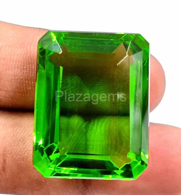 Natural Certified 75Ct Light Green Peridot Rare Emerald Cut Loose Gemstone 4K1