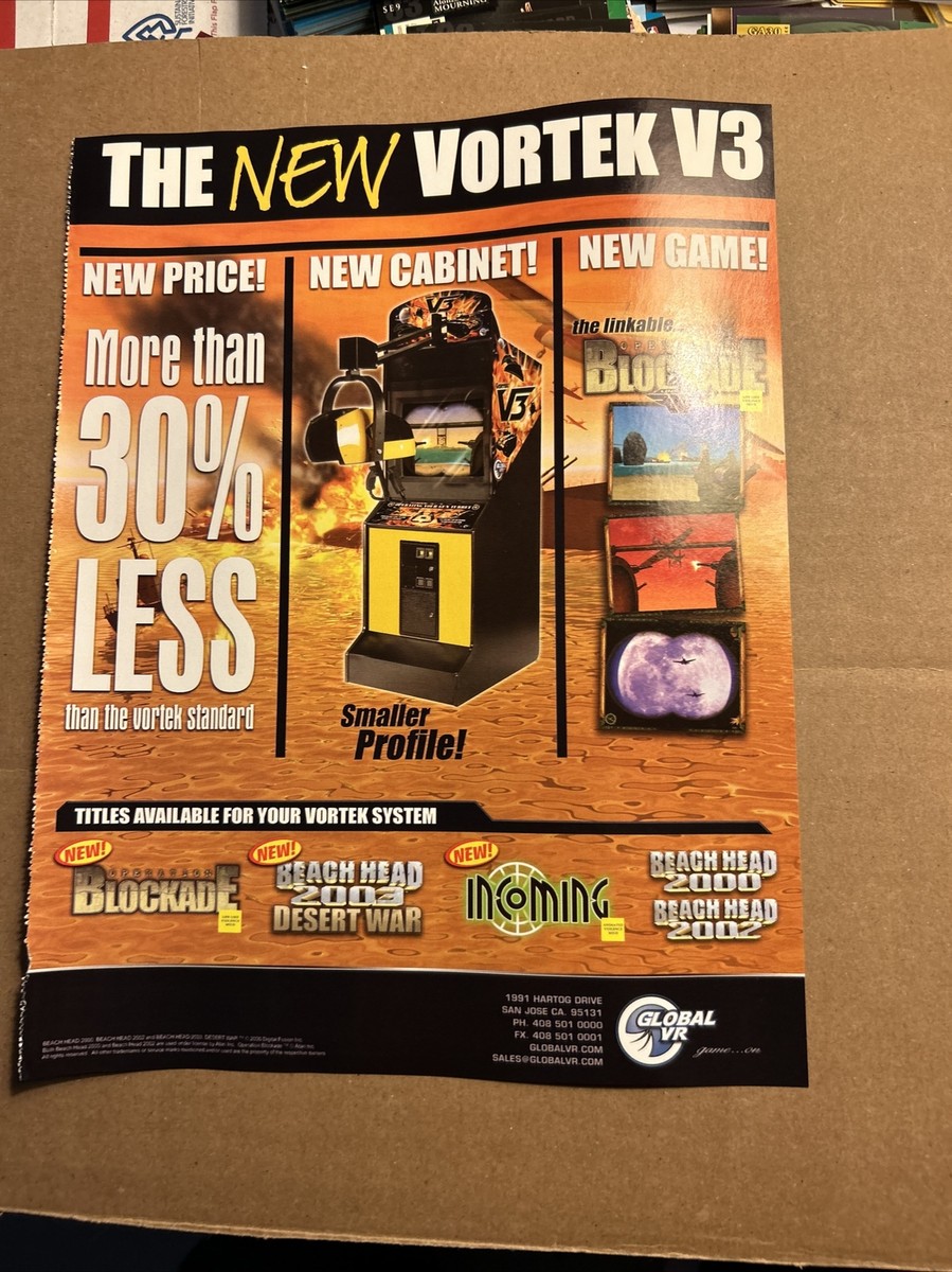 original 2004 ad 11-8” Vortek V3 Blockade Desert War ARCADE VIDEO