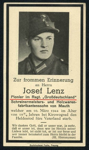 Sterbebild - Death Card - REGT. GROSSDEUTSCHLAND GD - Ostfront 1944