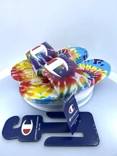 Champion Men's Size 11 MEGA TIE DYE SLIDES Rainbow/White Sandals