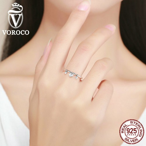 Anello Argento Sterling 925 Voroco Taglia 6-9 Cuori Zirconia Matrimonio Donna Gioielli - Foto 6 di 12