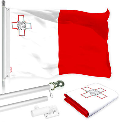 G128 Combo 6 Ft Silver Flagpole and Malta Flag 3x5 Ft Printed 150D Polyester