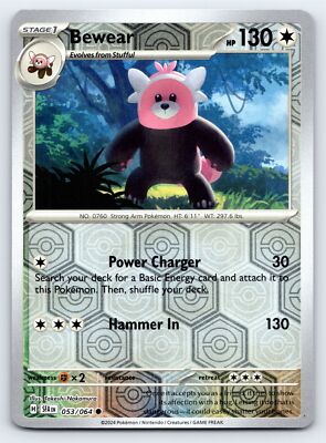 is bewear a rare pokemon card Cosmic Eclipse 182/236 Reverse Holo  Brokenvase Games Colorless Strength (130) Weakness Psychic 2 Resistance None None Retreat Cost Bewear 053/064 Reverse Holo Shrouded