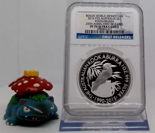 NGC PF70 2015 P25 AUSTRALIA 1 OZ .999 KOOKABURRA 25 ANNIV. BERLIN MONEY FAIR