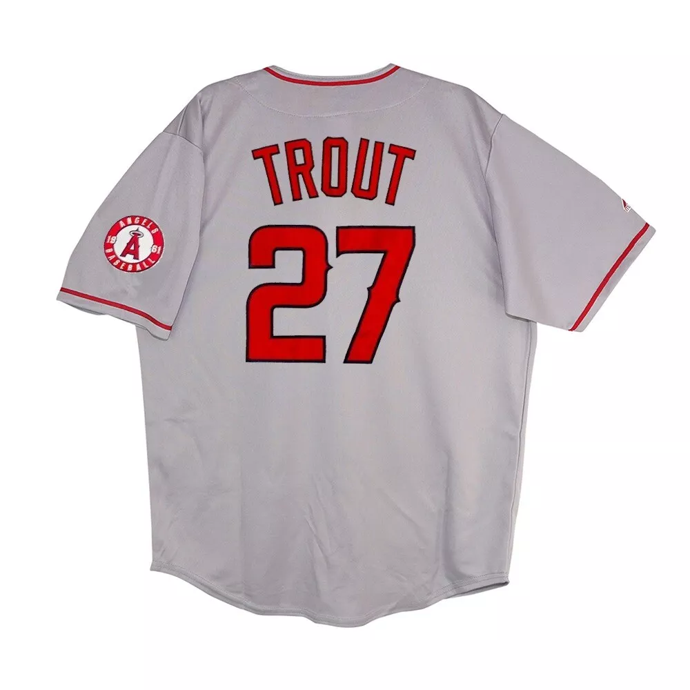 Mike Trout Majestic Los Angeles Angels Grey Road Jersey w/ Patch Men's  (M-2XL)