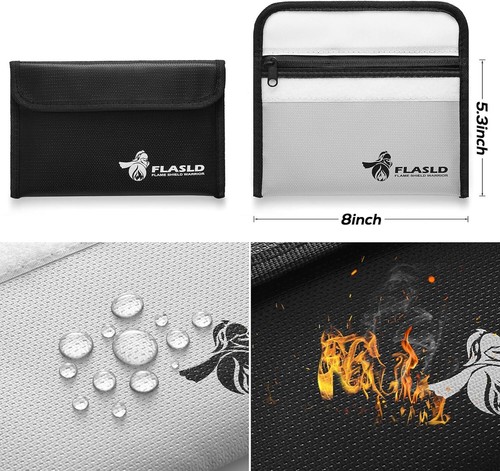 2 pack Fireproof Money Bag Envelopes Cash Document 8X5" Zipper Pouch Set 4-Layer