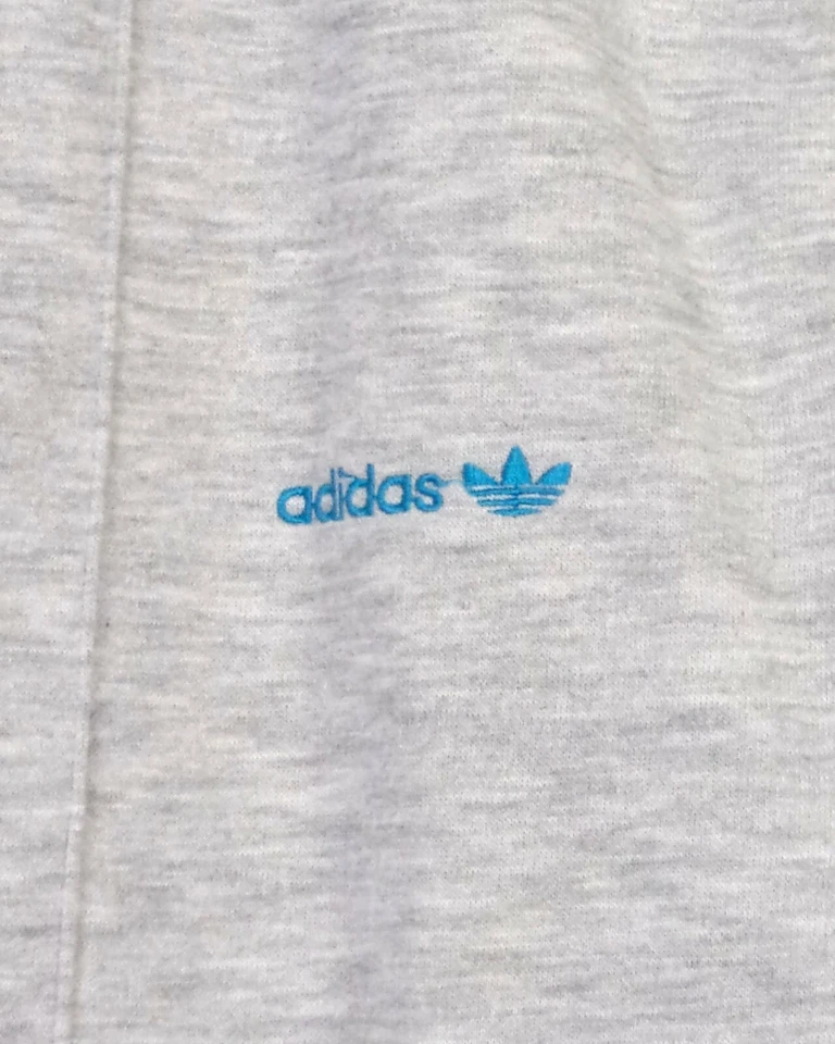 Pantalones deportivos Adidas gris jaspeado con cordón azul trébol logotipo XXL de colección años 80 Foto 2 de 4