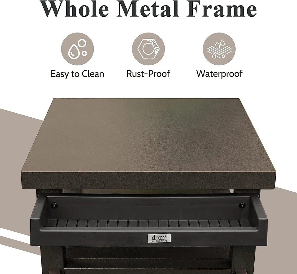 Carros de parrilla exterior Domi con ruedas, mesa de metal y gabinete de almacenamiento para barbacoa (marrón) Foto 4 de 4