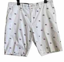 Beverly Hills Polo Club Men White Embroidered Shorts Flat Front Chino Golf Flag