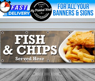 Fish and Chips hier serviert Banner, Geschäft / Laden Werbung, Cafe, Restaurant
