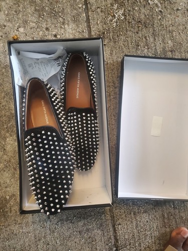 Saks Fifth Avenue SILVER STUDDED LOAFER SHOES Men's US 9 SANTINO Leather
