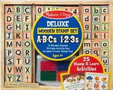 New Melissa  Doug Deluxe Letters and Numbers Wooden Stamp Set ABCs 123s With...