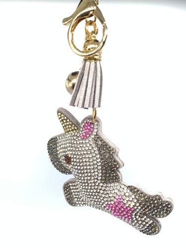 Bling Einhorn Diamant Damen Schlüsselanhänger Glitzer grau Quaste Charm Zubehör - Bild 9 von 9