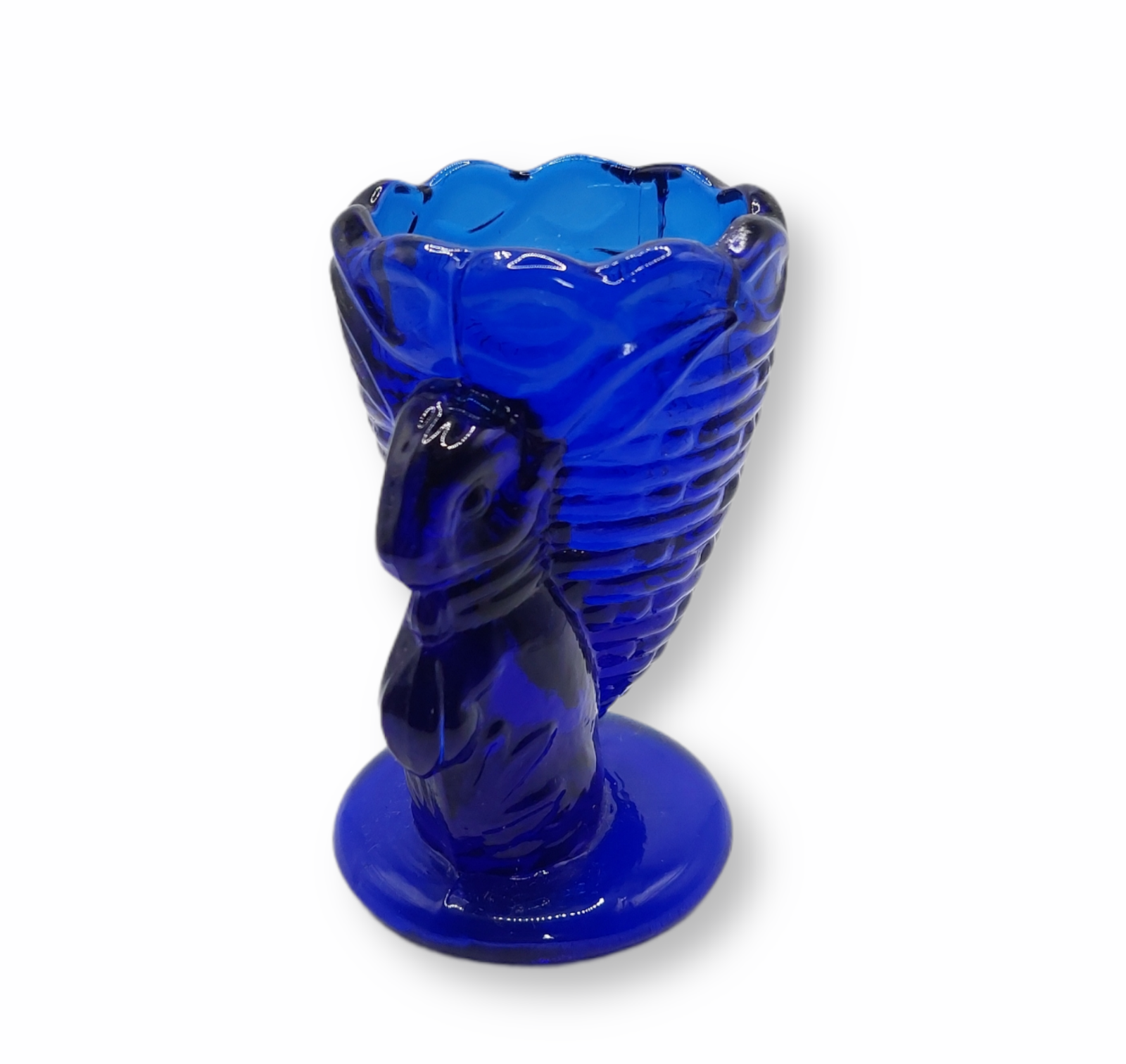 COBALT BLUE DEPRESSION STYLE GLASS BUNNY RABBIT CUP, Vintage, Farmhouse