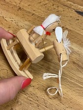 Vintage Wood Girl on Rocking Horse Christmas Ornament 3"