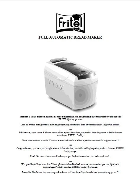 Fritel Bread Machine Manual BM1600, BM1807, BM1877