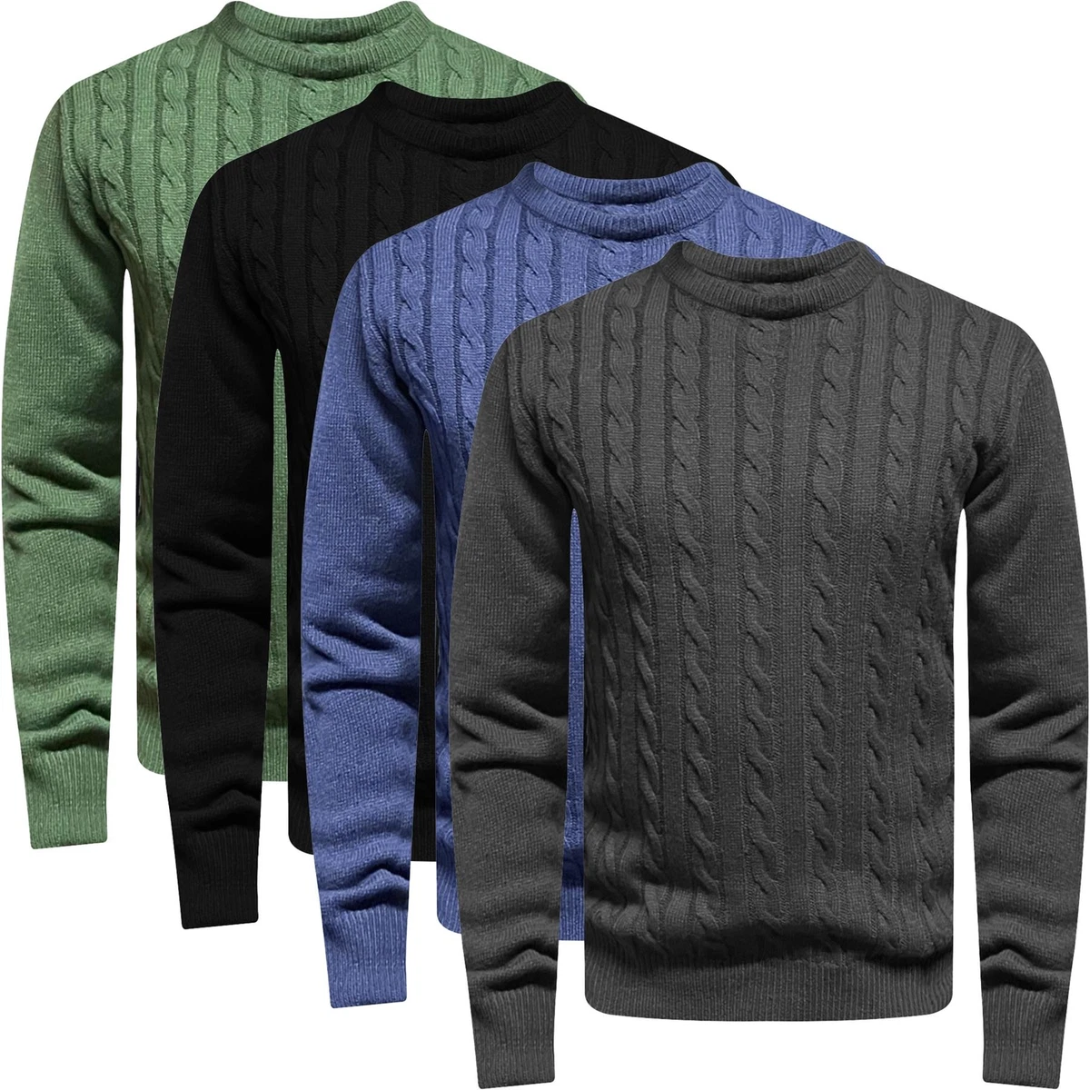 Ex Brand Mens Chunky Cable Knitted Thick Jumper Long Sleeve Crew