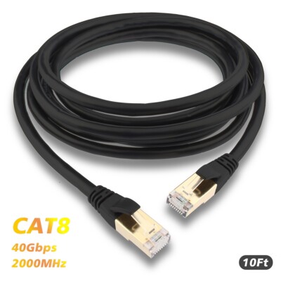 Cat 8 Ethernet Cable 10ft High Speed LAN Cable for Gaming, PS5/4/3, Xbox, Modem