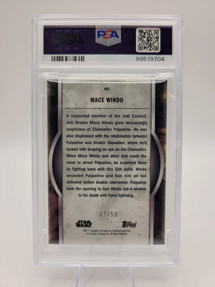 POP 1! 2022 Topps Star Wars Masterwork Mace Windu /50 Purple #60 PSA 8 - Image 2 of 3