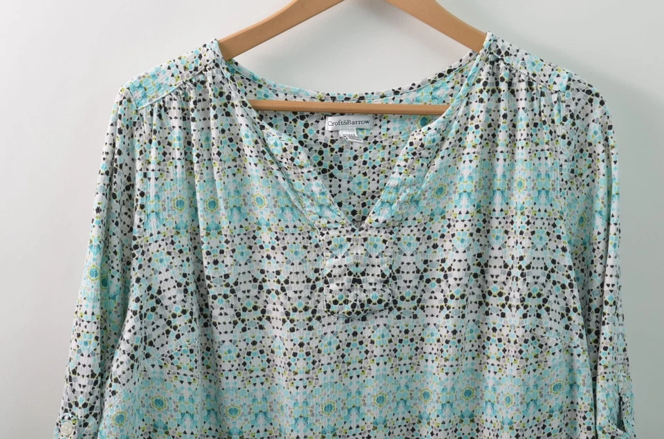 Blusa Croft & Barrow para mujer 1X suéter de rayón negro verde azulado cuello en V Foto 2 de 4