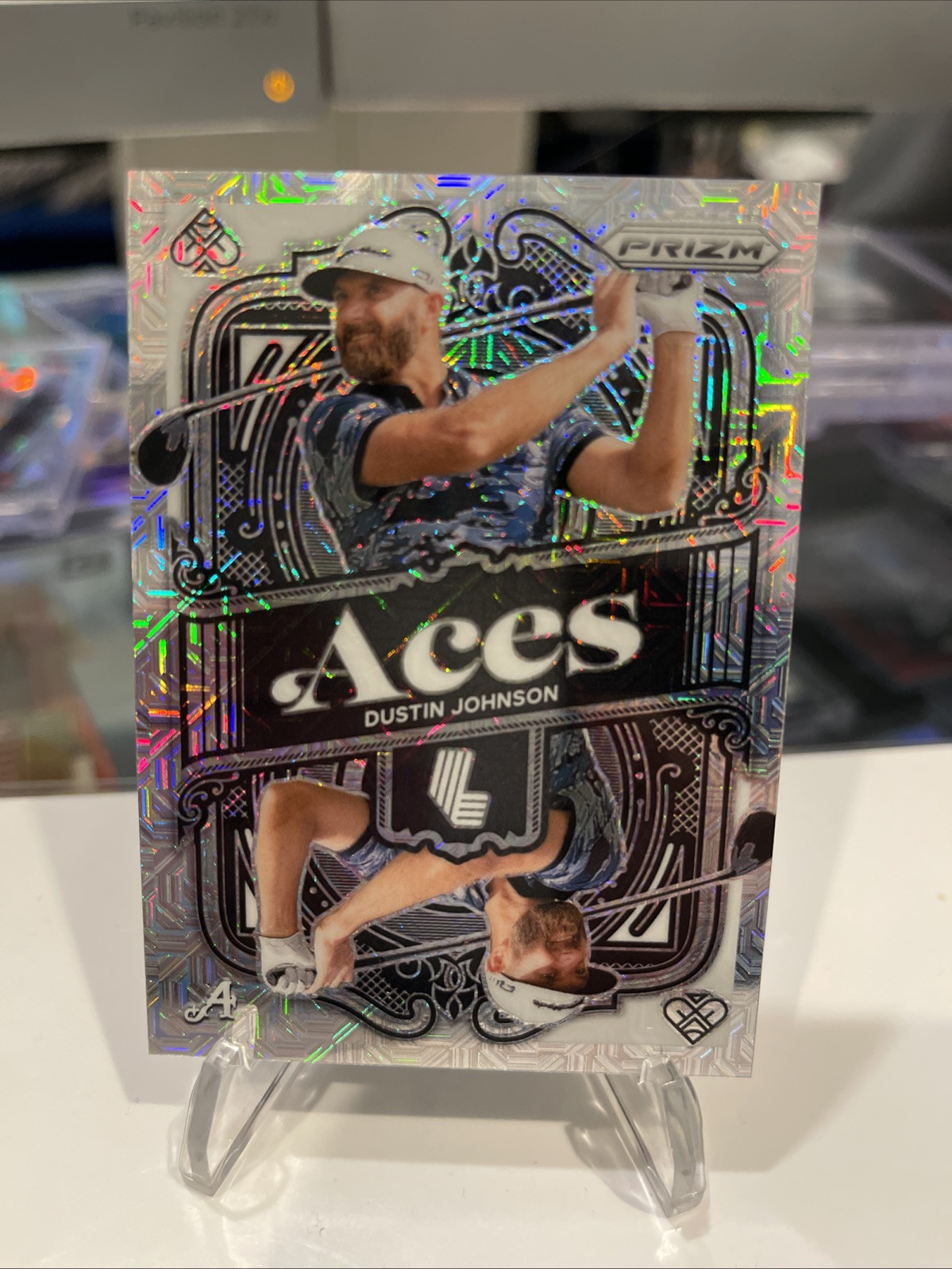 2024 Prizm LIV Golf Dustin Johnson White Mojo 28/36 4Aces GC Rare Card
