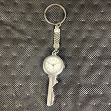 2 Key Shaped Watch/Clock Keychain Silver Tone Needs New Battery EUC