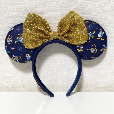 Disney- Parks 50th Loungefly Minnie Mickey Ears Gold Sequin Bow Headband NWT