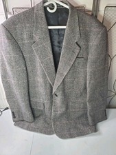 Vtg Christian Aujard Blazer Men's 40 Camel Hair Blend Tweed Plaid Gray