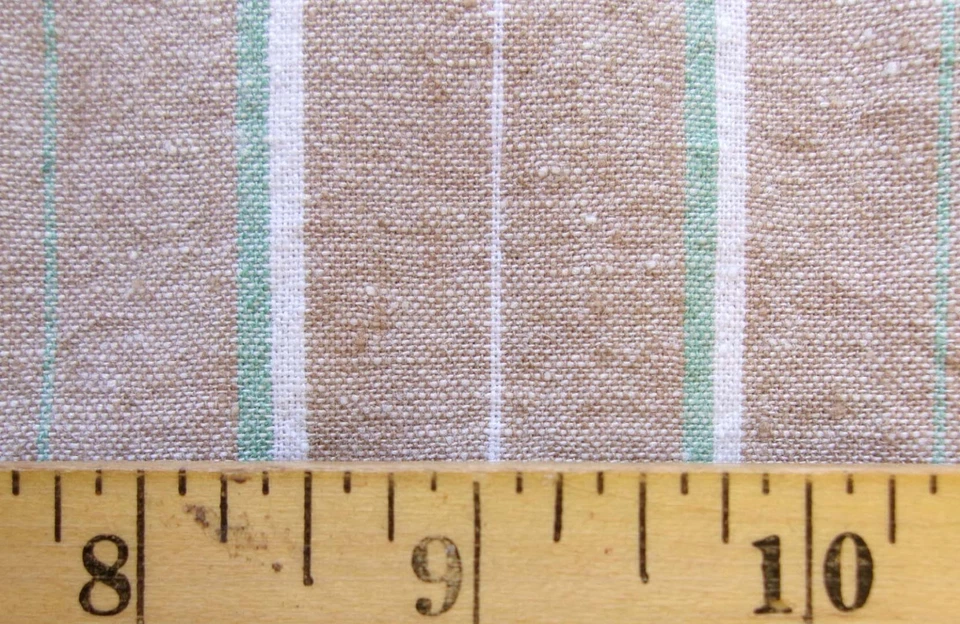 2+ yd Striped Fabric Linen Cotton Chambray Brown Tan Mint Green Vintage Woven - Image 3 of 4
