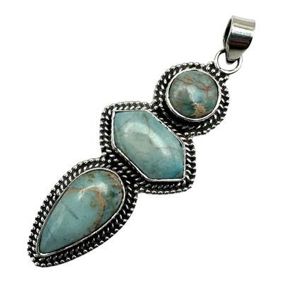 Native American Navajo Sterling Silver Turquoise Dangle Pendant For Necklace