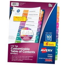 10 Tab Dividers for 3 Ring Binders, Customizable Table of Contents,