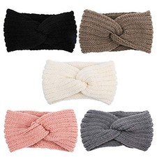 Knit Wide Headband for Winter 5 Pieces Women Ear Warmers White Pink Brown