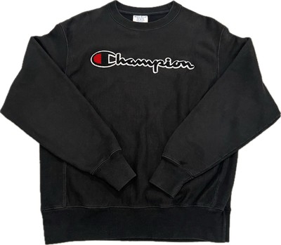Champion Reverse Weave Crewneck Sweatshirt Adult Medium Black 3D Raised  Logo Y2K