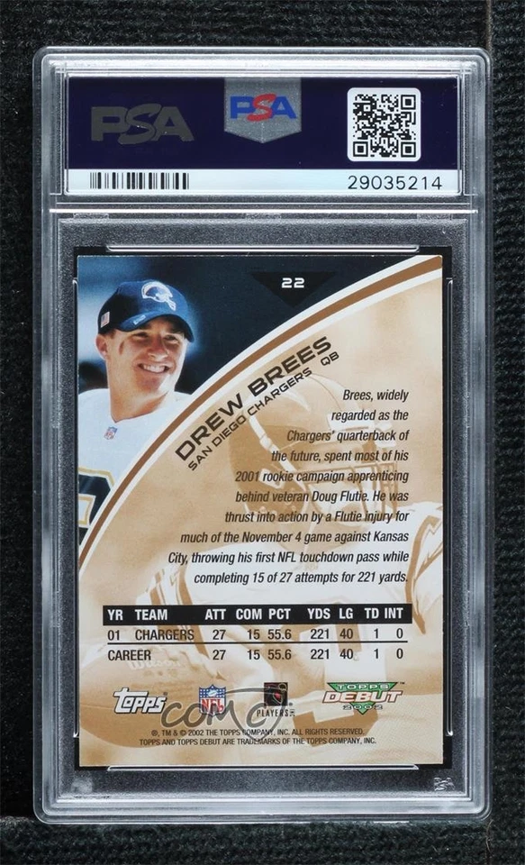 2002 Topps Debut Drew Brees #22 PSA 8 - Image 2 of 2
