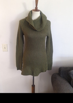 Y2K rue21 Sweater Womens XS Olive Green Chunky Textured Knit Cowl Pullover Tunic
