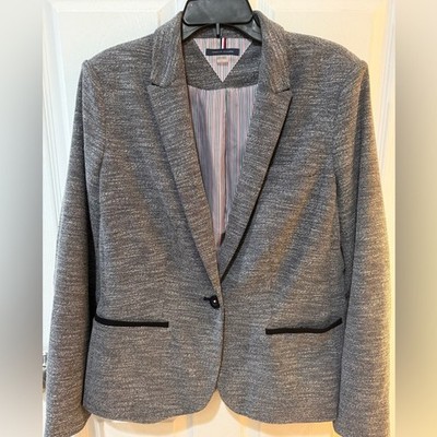 VTG Tommy Hilfiger Gray Blazer Slim Fit Suit Jacket Elbow patches 