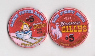 Bronco Billy's Cripple Creek Ice Fest 2000 $5 Casino Chip 500 Made Numbered