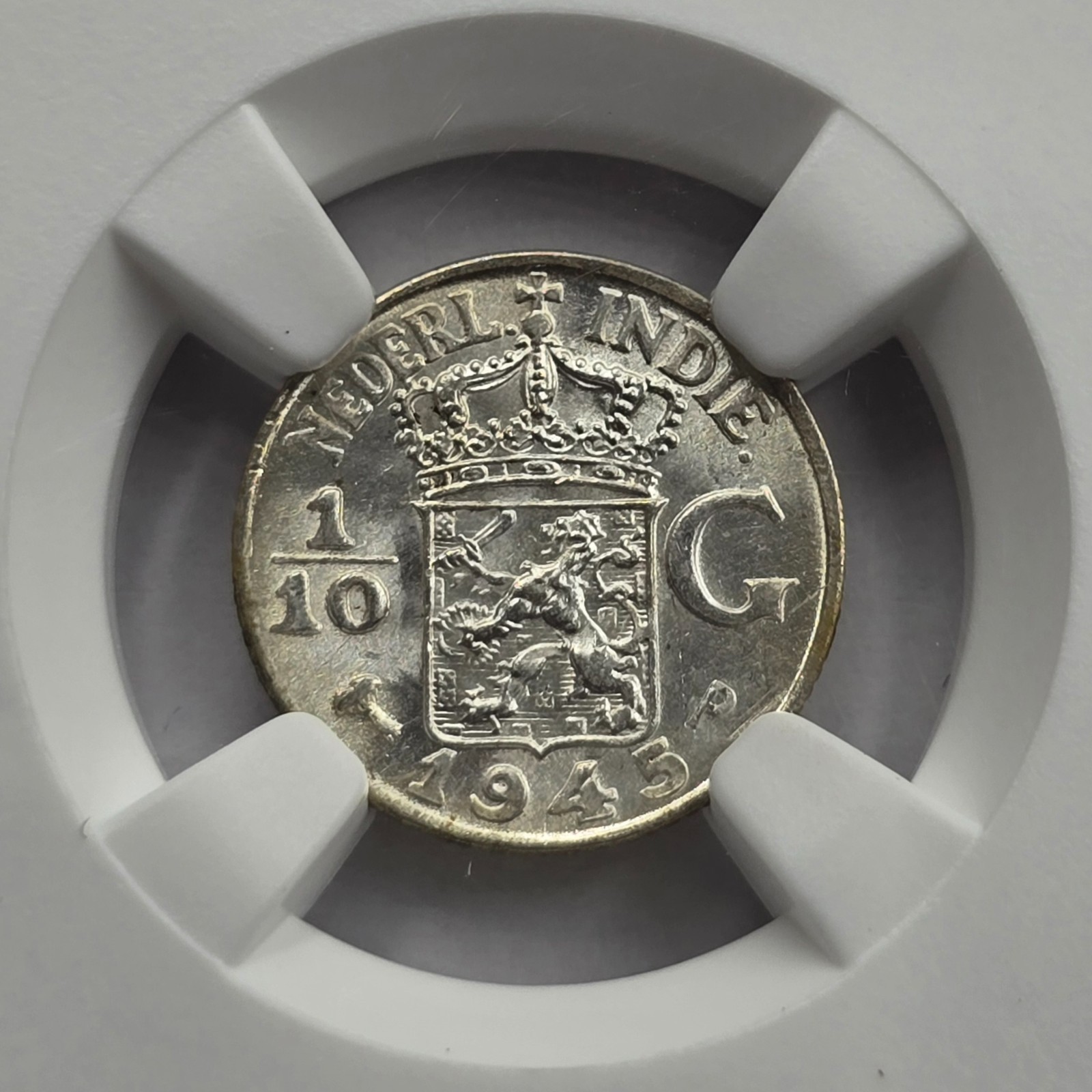 PAÍSES BAJOS 1945 P MONEDA INDIAS ORIENTALES 1/10 FLORÍN NGC MS65