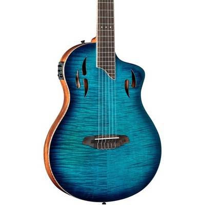 Ortega Tourplayer Thinline Acoustic-Electric Classical Guitar Flamed Maple, Blue