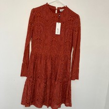 Molly Bracken Lace Rust Long Sleeve Dress, S, Cottage Core,Boho, Granny, Prairie