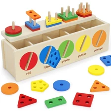 V-Opitos Montessori Toys for Toddler 1+ Year Old, Wooden Color & Shape Sortin...