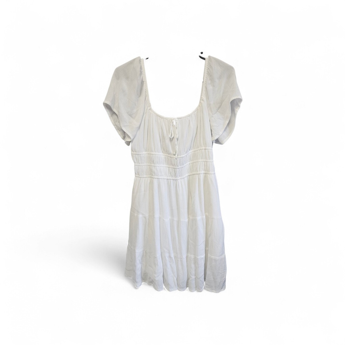 Hollister White Babydoll Dress Open Back Puff Sleeve Cottagecore Mini Size M