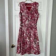 Talbots Floral Belted Linen Dress Women’s Sz 10 Petite Sleeveless Fit and Flare