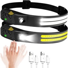 2Pcs COB LED Headlamp Work Light Bar Head Band Lamp USB Rechargeable Headlamp UK